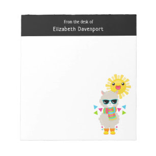Cooler Llama und lächelnde Kawaii Sun Notizblock