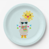 Cooler Llama und lächelnde Kawaii Sun Pappteller (Vorderseite)