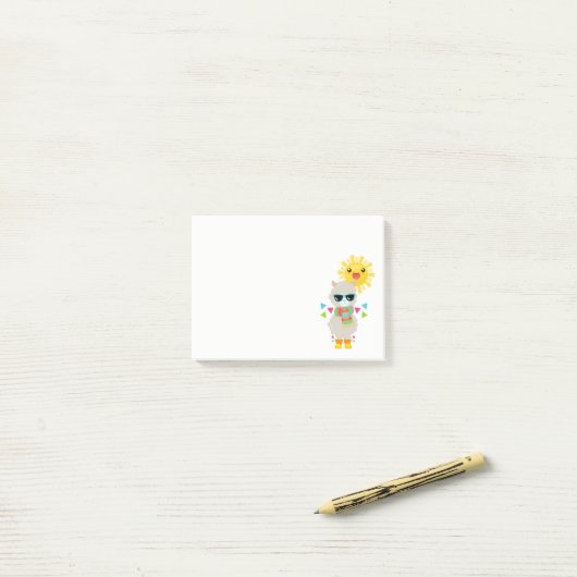 Cooler Llama und lächelnde Kawaii Sun Post-it Klebezettel (Auf Schreibtisch)