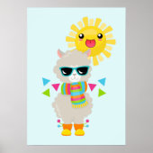 Cooler Llama und lächelnde Kawaii Sun Poster (Vorne)