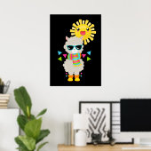 Cooler Llama und lächelnde Kawaii Sun Poster (Heimbüro)