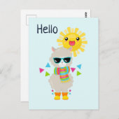 Cooler Llama und lächelnde Kawaii Sun Postkarte (Vorne/Hinten)