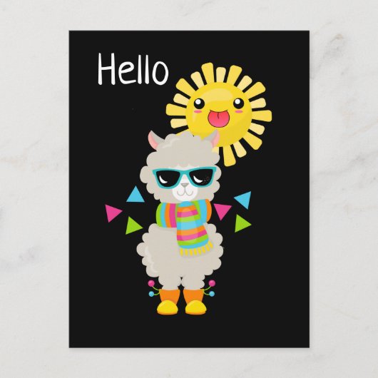 Cooler Llama und lächelnde Kawaii Sun Postkarte (Vorderseite)