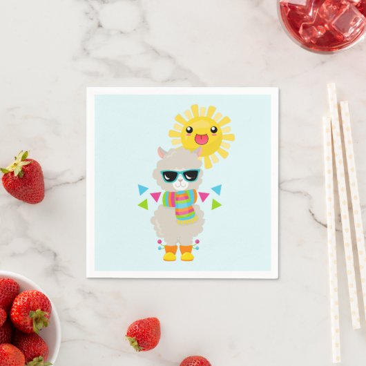 Cooler Llama und lächelnde Kawaii Sun Serviette (Beispiel)