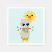 Cooler Llama und lächelnde Kawaii Sun Serviette (Vorderseite)