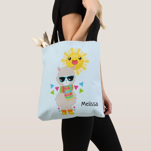 Cooler Llama und lächelnde Kawaii Sun Tasche (Von Nahem)