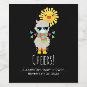 Cooler Llama und lächelnde Kawaii Sun Weinetikett (Einzelnes Label)