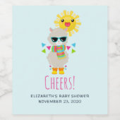 Cooler Llama und lächelnde Kawaii Sun Weinetikett (Einzelnes Label)