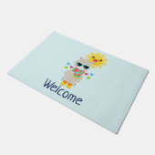 Cooler Llama und lächelnde Kawaii Sun Willkommen Fußmatte (Schrägansicht)