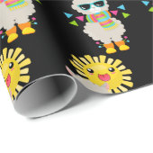 Cooler Llama und lächelndes Kawaii-Sonnenmuster Geschenkpapier (Rolleneckpunkt)