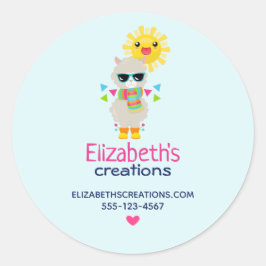 Cooler Llama und lächelndes Kawaii Sun Business Runder Aufkleber