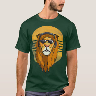 Cooler Löwe mit Kopfhörern Musik T-Shirt
