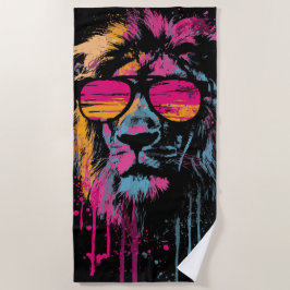 Cooler Löwe mit Sonnenbrille Neon Pop Art Strandtuch