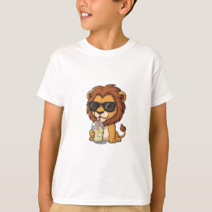 Cooler Löwe trinkt Limonade Kinder T-Shirt