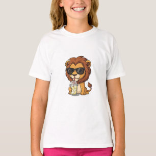 Cooler Löwe trinkt Limonade Kinder T-Shirt