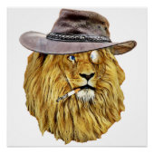 cooler Löwenkopf mit Hut, Zigarette und Monokel Poster (Vorderseite)