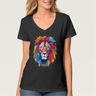 Cooler Löwenkopf mit leuchtend farbenfroher Löwenw T-Shirt