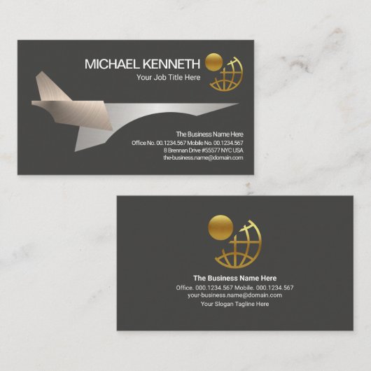 Cooler Luftfahrt-Pilot für das Silver Jet-Flugzeug Visitenkarte (Vorne/Hinten)