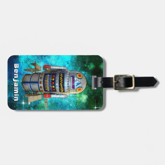 Cooler lustiger Retroboter in der Galaxie Gepäckanhänger (Vorderseite horizontal)