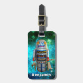 Cooler lustiger Retroboter in der Galaxie Gepäckanhänger (Vorderseite vertikal)