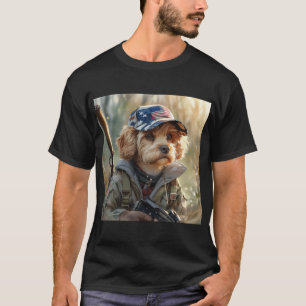 Cooler MAGA Hund mit Gun und Camouflage Niedlicher T-Shirt