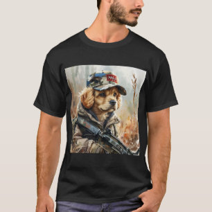 Cooler MAGA Hund mit Gun und Camouflage Niedlicher T-Shirt