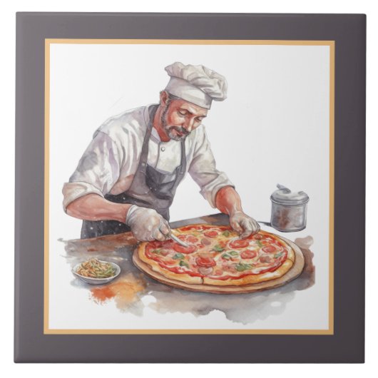 Cooler Mann, der Pizza Zuhause macht Fliese (Vorderseite)