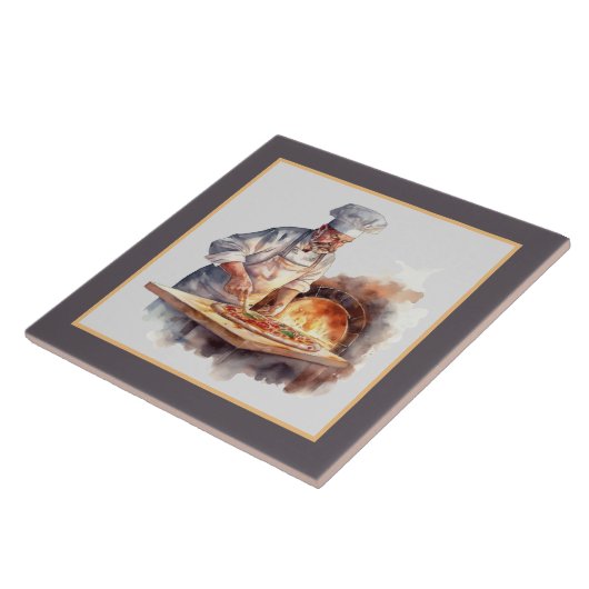 Cooler Mann, der Pizza Zuhause macht Fliese (Seite)