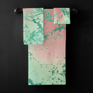 Cooler Marmor   Schöne Pastel Coral und Green Ombr Badhandtuch Set