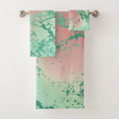 Cooler Marmor | Schöne Pastel Coral und Green Ombr Badhandtuch Set (Insitu)