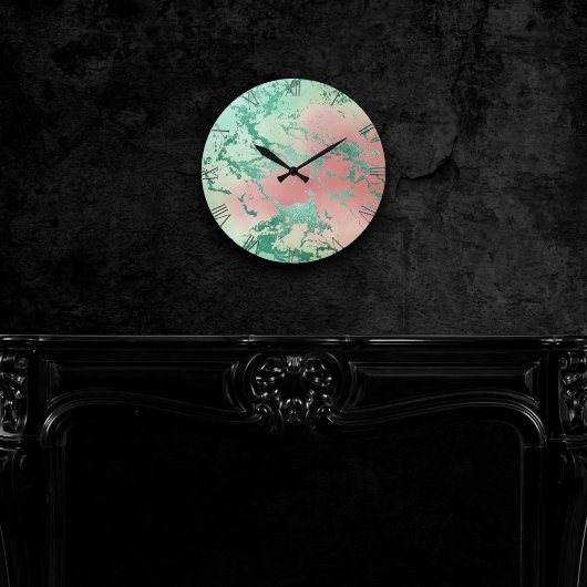 Cooler Marmor | Schöne Pastel Coral und Green Ombr Runde Wanduhr