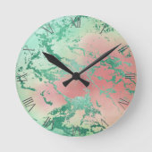 Cooler Marmor | Schöne Pastel Coral und Green Ombr Runde Wanduhr (Vorderseite)