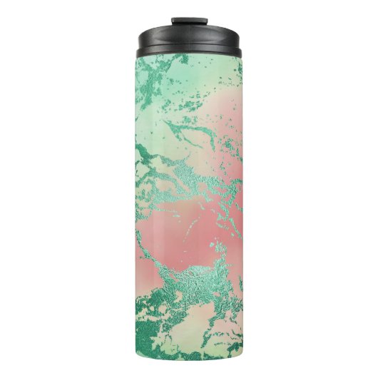 Cooler Marmor | Schöne Pastel Coral und Green Ombr Thermosbecher (Vorderseite)