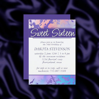 Cooler Marmor | Türkisblau Lila Ombre Sweet 16 Einladung