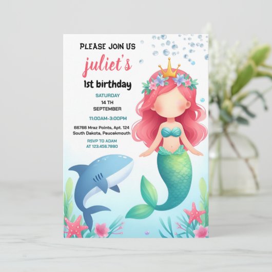 cooler Meereswal-Fisch 1. Geburtstag Einladung (Stehend Vorderseite)