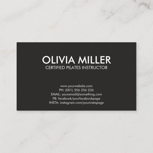 Cooler Minimal Pilates Instructor Visitenkarte (Rückseite)