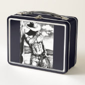 Cooler Mit Monogramm Maskuliner Western Cowboy Bla Metall Brotdose (Vorderseite)