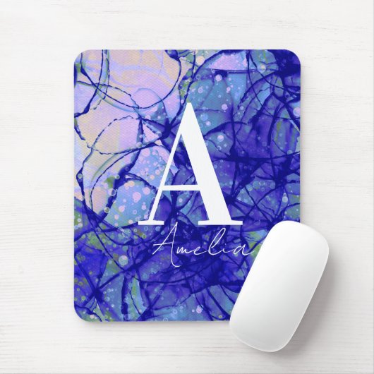 Cooler Mit Monogramm Name Abstrakt Blau Mousepad (Mit Mouse)