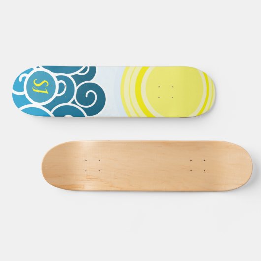 Cooler Mit Monogramm Sonnenschein mit Waves Skateb Skateboard (Horizontal)