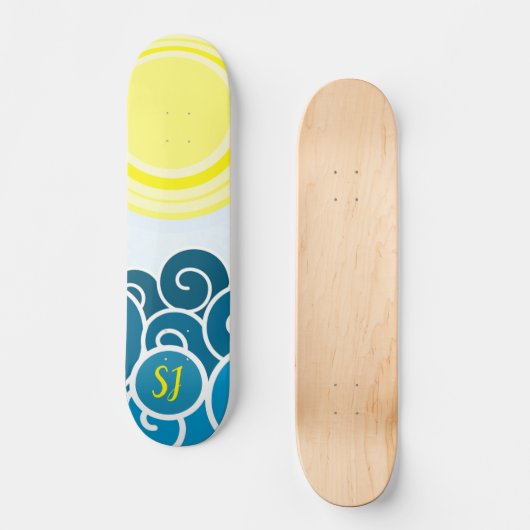 Cooler Mit Monogramm Sonnenschein mit Waves Skateb Skateboard (Vorderseite)
