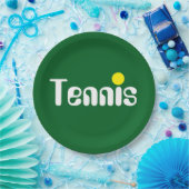Cooler Mod-weißer TENNIS-Text auf dunkelgrün Pappteller (Party)
