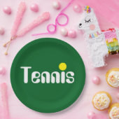 Cooler Mod-weißer TENNIS-Text auf dunkelgrün Pappteller (Party)
