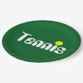 Cooler Mod-weißer TENNIS-Text auf dunkelgrün Pappteller (Schrägansicht)