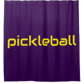 Cooler, moderner gelber PICKLEBALL-Text auf Lila B Duschvorhang (Vorderseite)
