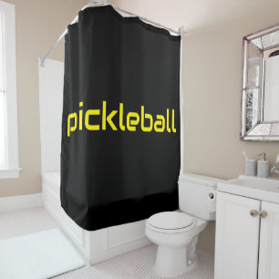 Cooler, moderner gelber PICKLEBALL-Text auf schwar Duschvorhang