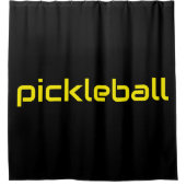Cooler, moderner gelber PICKLEBALL-Text auf schwar Duschvorhang (Vorderseite)