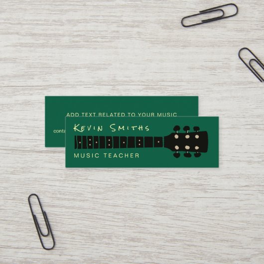 Cooler moderner Musiklehrer Green Mini Visitenkarte (Vorderseite/Rückseite Beispiel)
