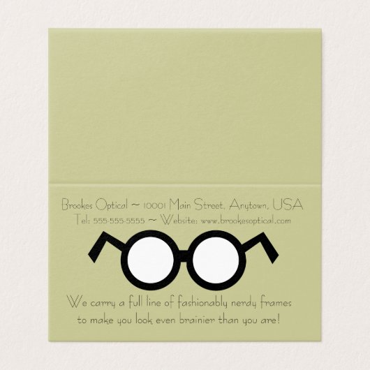 Cooler moderner Optometriker Nerdy Round Black Gla Visitenkarten (Außenseite Aufgefaltet)