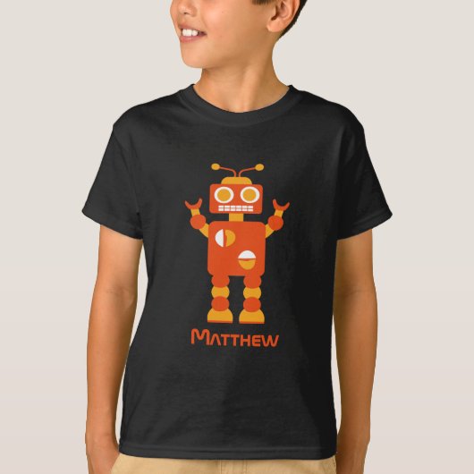Cooler moderner orange Roboter-personalisierte T-Shirt (Vorderseite)