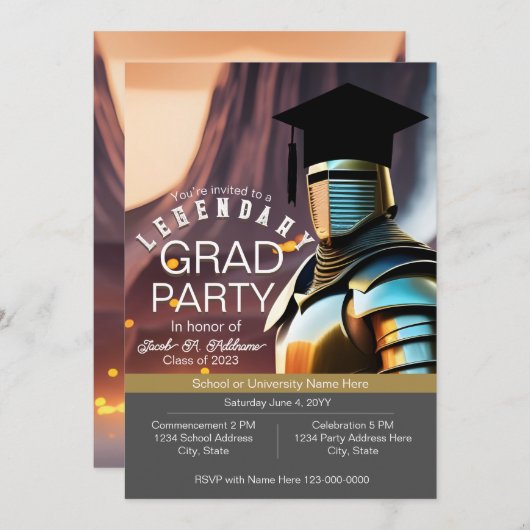 Cooler moderner Ritter Gamer Typ Grad Einladung (Vorne/Hinten)